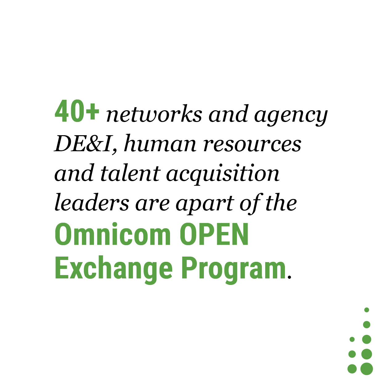 40+ networks and agency DE&I, human resources and talent acquisition leaders are apart of the Omnicom OPEN Exchange Program.